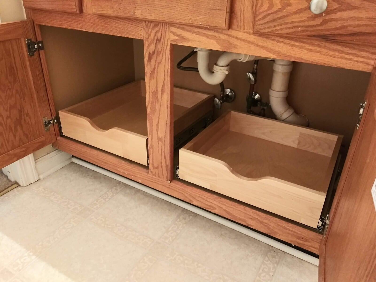 Spare Bathroom Pullouts in Cabinet